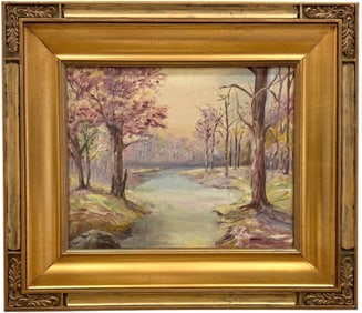 Nicely Framed American School Forest Landscape With Stream