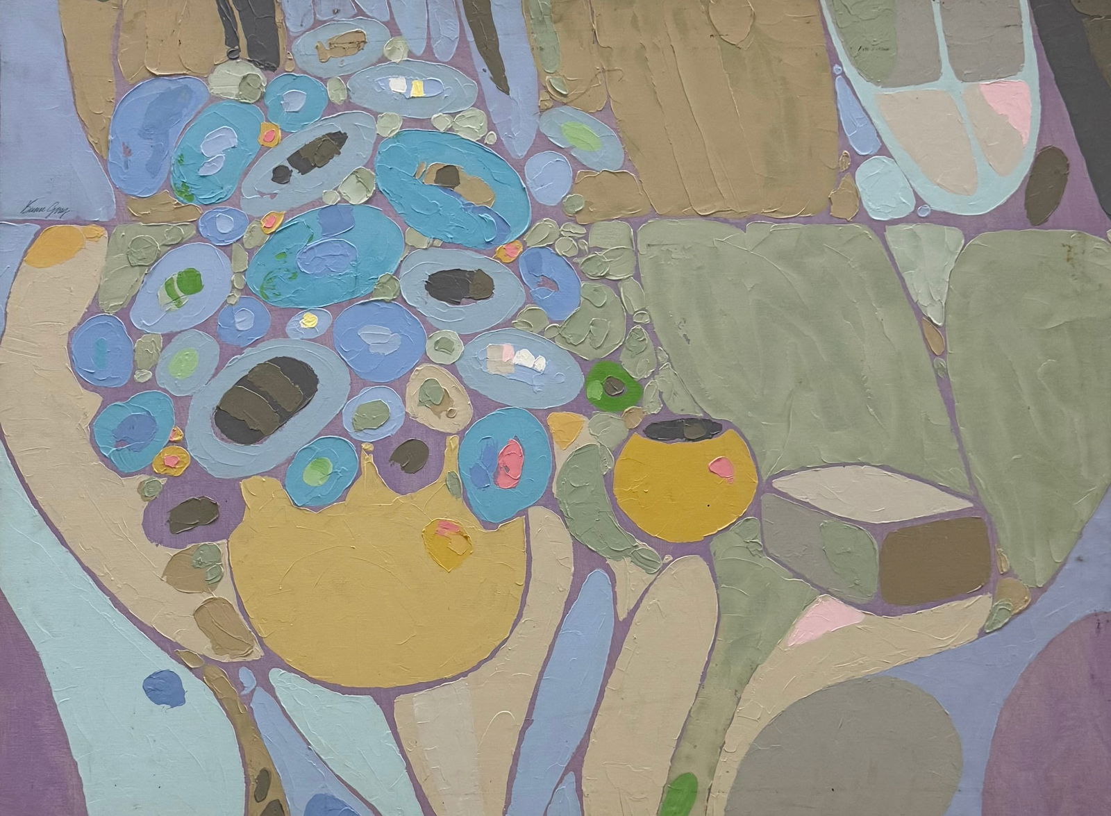 Monumental American School Modernist Still Life Muted Tones Signed Painting (1 of 3)