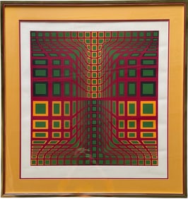 VICTOR VASARELY Nicely Framed Color Serigraph Op Art Abstract Pencil Signed