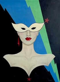 1980s American Pop Art Portrait Of A Woman Signed Oil Painting On Canvas