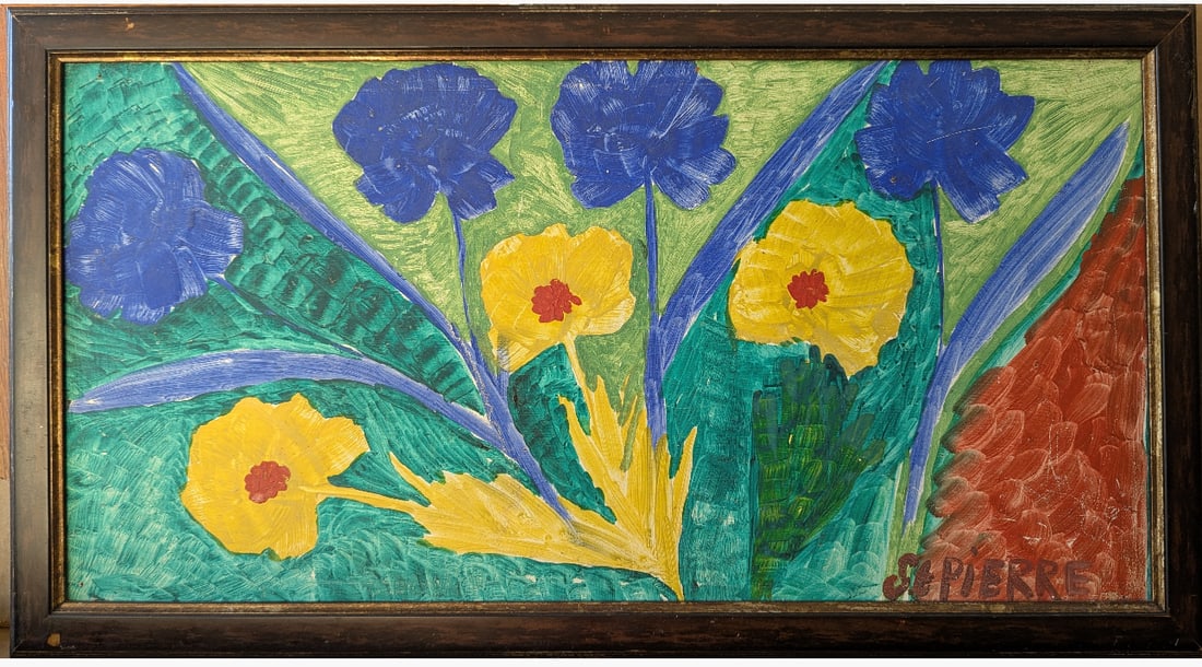 Saint-Pierre Toussaint (1923-1985, Haitian) Flowers: 23? X 12?. Oil on Hardboard. 1970’s. Domestic Flat Shipping Price: $70