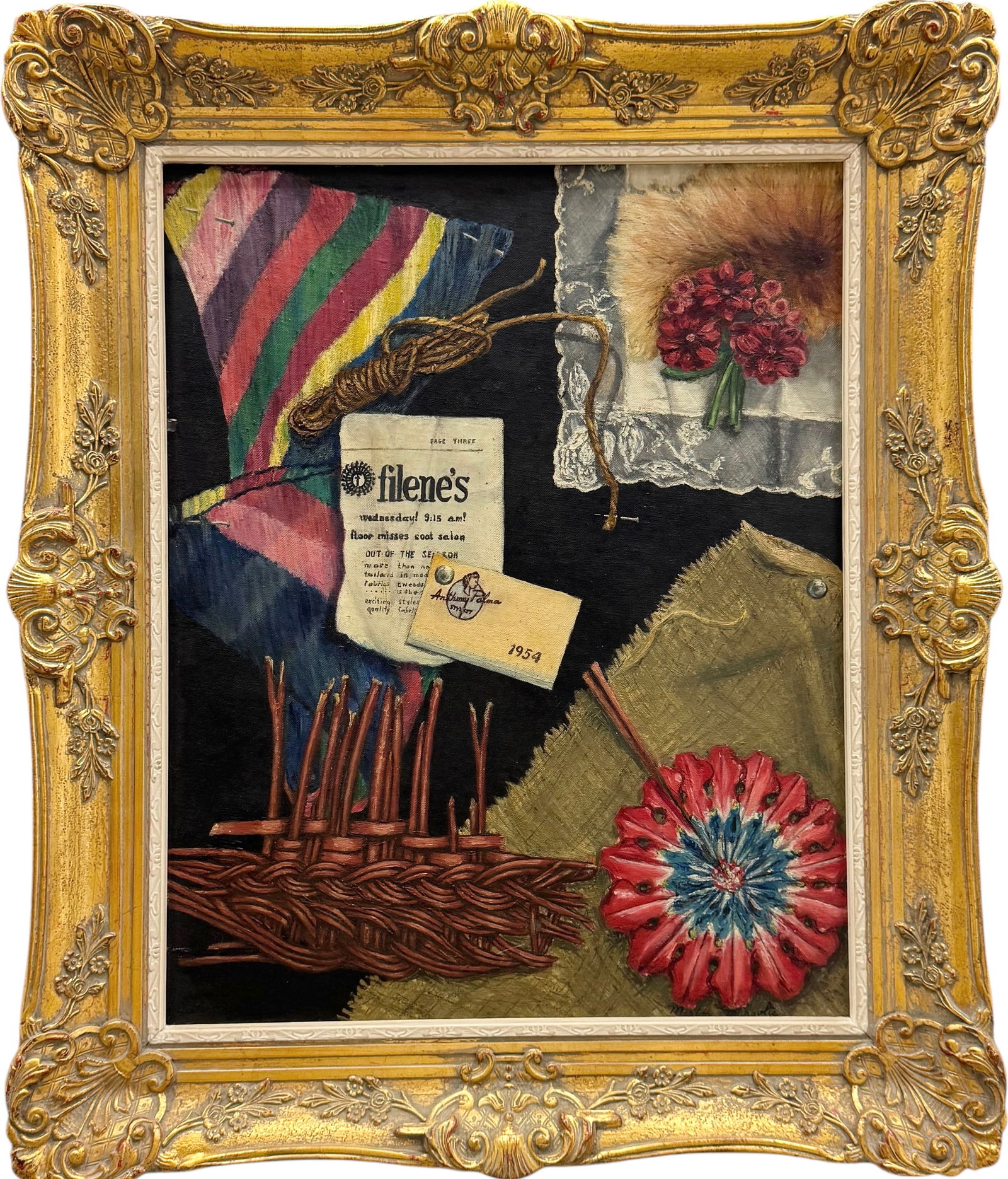 Vintage Trompe L'oeil American Abstract Signed Oil Painting (1 of 3)