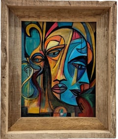 Cubist Abstract Oil Painting On Board Monogrammed JM