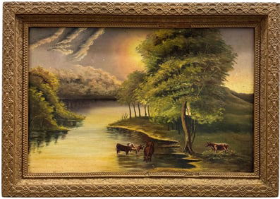 19th Century Hudson River School Landscape With Cows