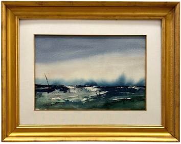 German School Modernist Abstract Landscape Watercolor Signed WALTHER