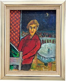 Vintage 1990's Moonlit Scene Of A Man Oil Painting Signed Illibly