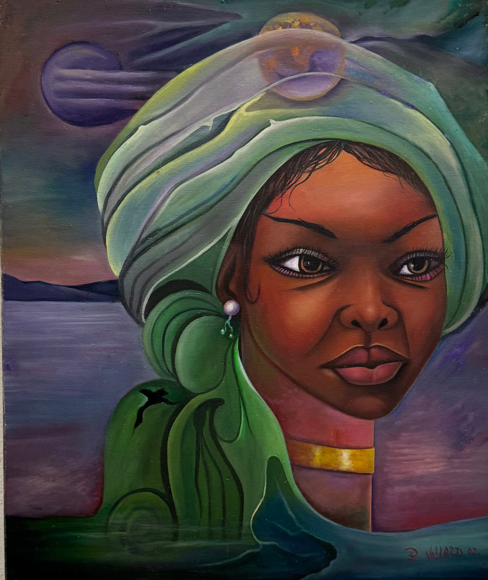P. VOLLARD (20th c, Haitian) Portrait: Oil on canvas 20 x 24 in. Domestic Flat Shipping Price: $60