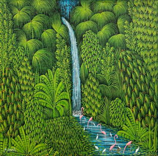 HENRI ROBERT BRESIL (1952-1999, Haitian) Landscape: Oil on canvas 24 x 24 in. Domestic Flat Shipping Price: $90