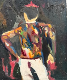 Mid-Century American School Modernist Rear View Male Portrait Signed PHENIX