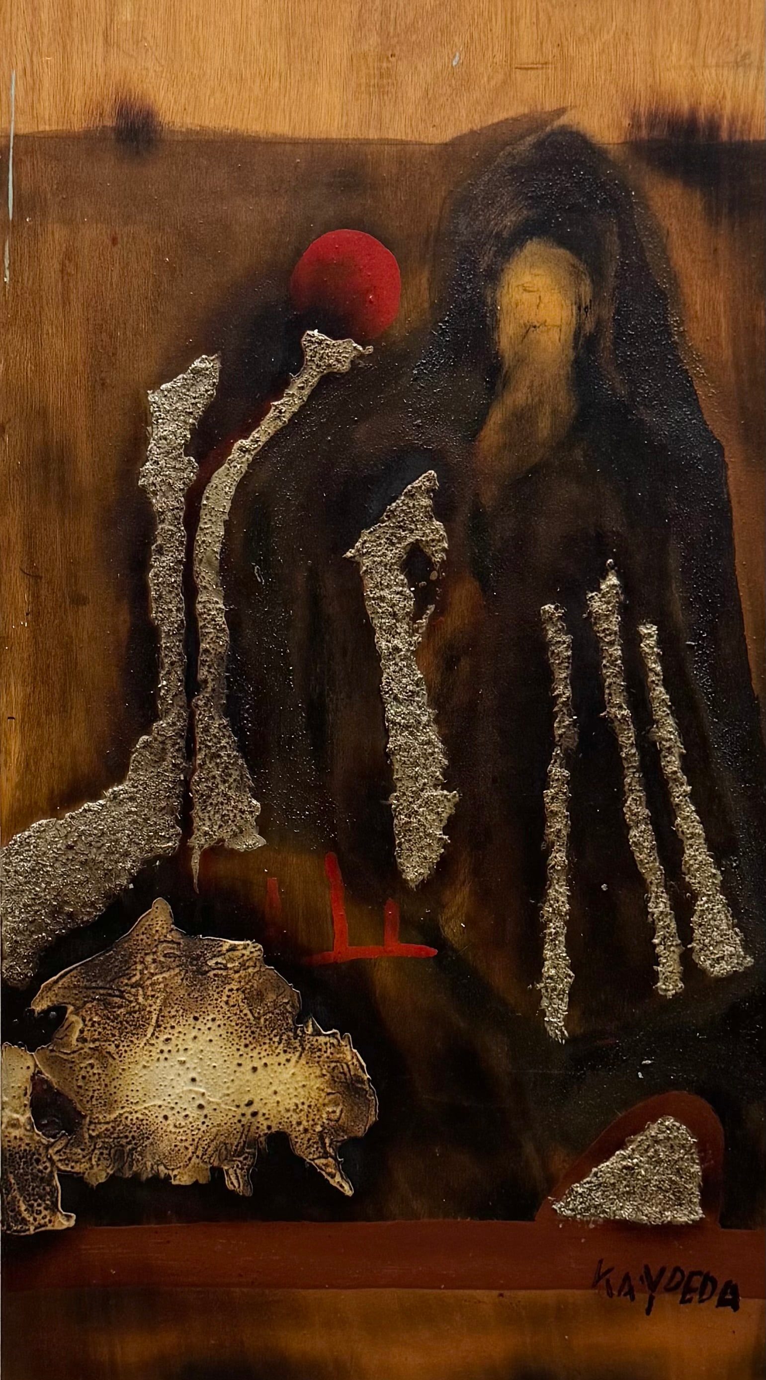 JOSE MARIA KAYDEDA (20th c, Spanish) Abstract: Mixed media on wood 35 x 19.5 in. Domestic Flat Shipping Price: $90
