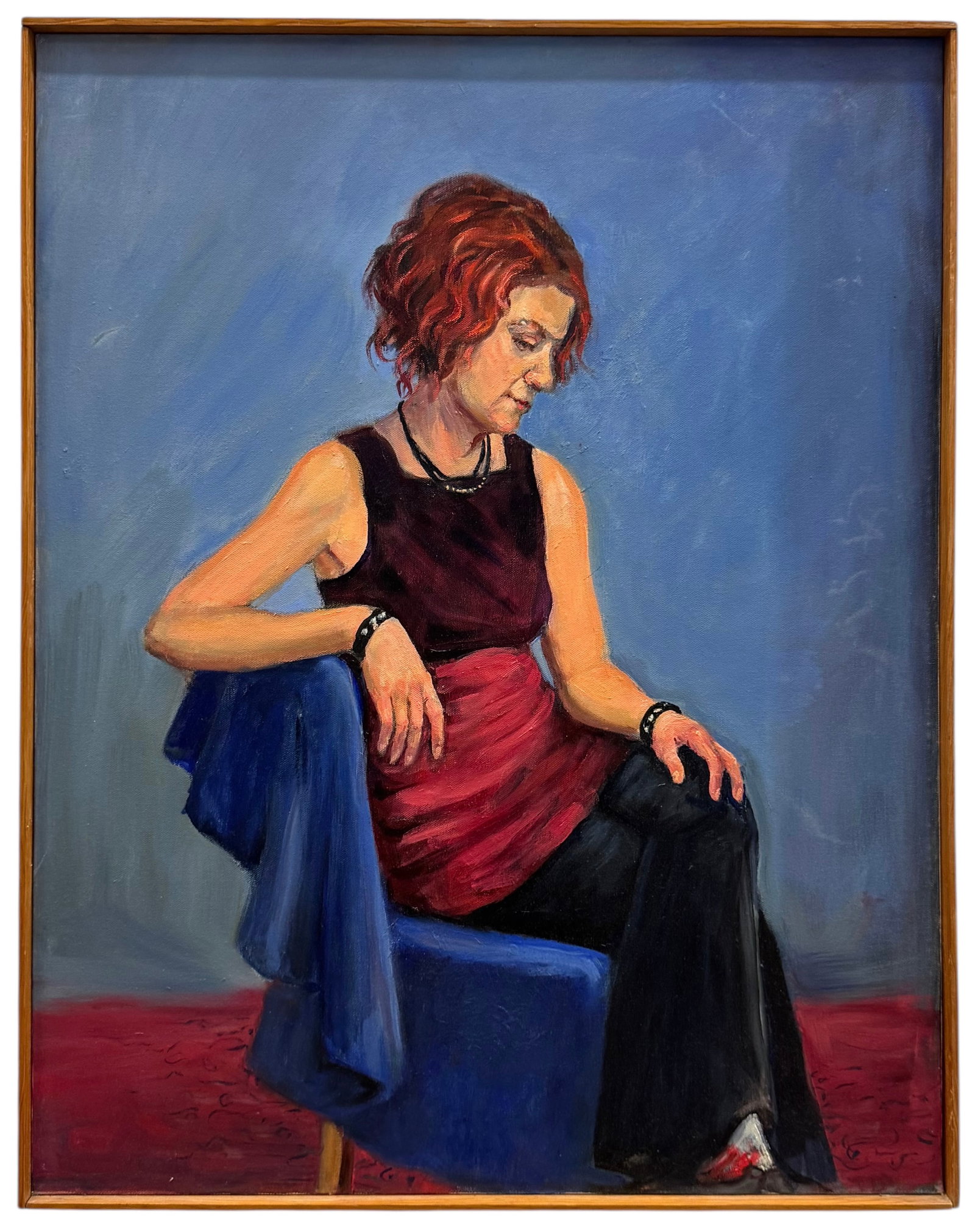 LOYCE MOSKOW (1928-2015, American) "Anke In Repose"Portrait, Illinois Artist: Oil on canvas 28 x 22 in. Domestic Flat Shipping Price: $80