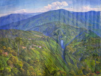 JEAN ADRIEN SEIDE (20th c, Haitian) Mountain Landscape 48": Oil on canvas Un-stretched 36 x 48 in. Domestic Flat Shipping Price:
