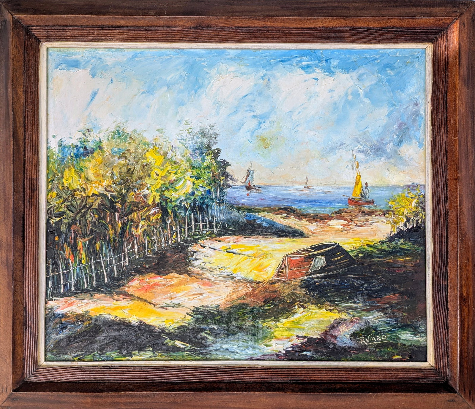 Raoul Viard (1921-1984, Haitian) Landscape: Oil on canvas 24 x 20 in. Domestic Flat Shipping Price: $55