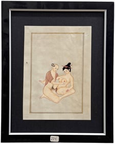 Chinese School Erotica Gouache Painting