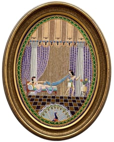 Egyptian Revival Oil Painting In Oval Frame