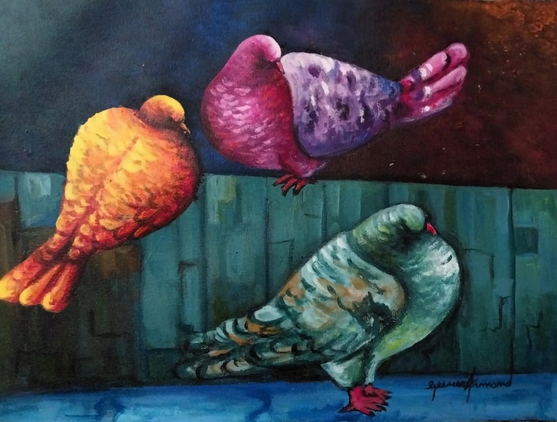 GESNER ARMAND (1936-2008, Haiti) Doves: Oil on canvas 16 x 12 in. Domestic Flat Shipping Price: $45