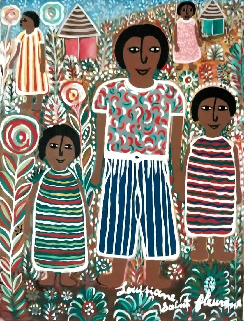Louisianne Saint Fleurant (20th c, Haitian): Acrylic on canvas 16 x 12 in. Domestic Flat Shipping Price: $45