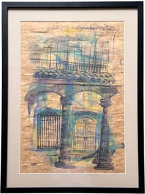 Ruben Berland (b. 1955, Cuban) Street Scene, Watercolor