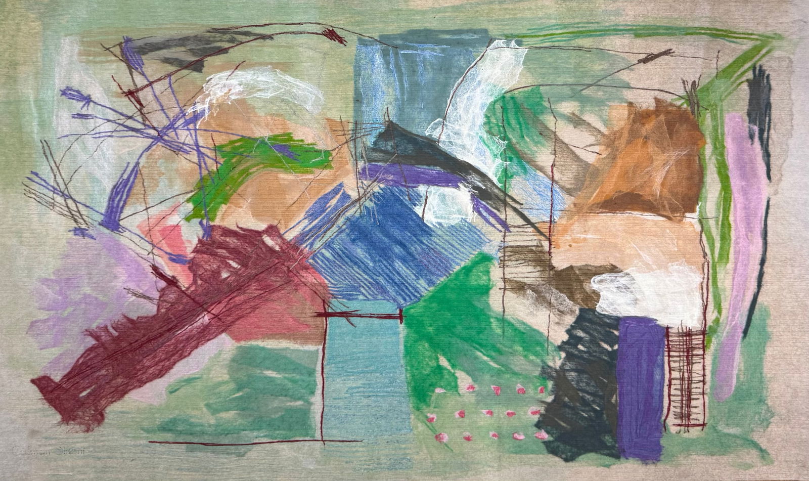 Calman Shemi, Monumental Textile Tapestry Abstract: Appears to be wool fabric 99 x 60 in. Shipped rolled $140