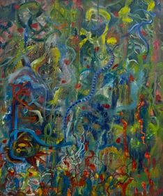 Vintage 1990's Underwater Abstract Signed Oil Painting On Canvas