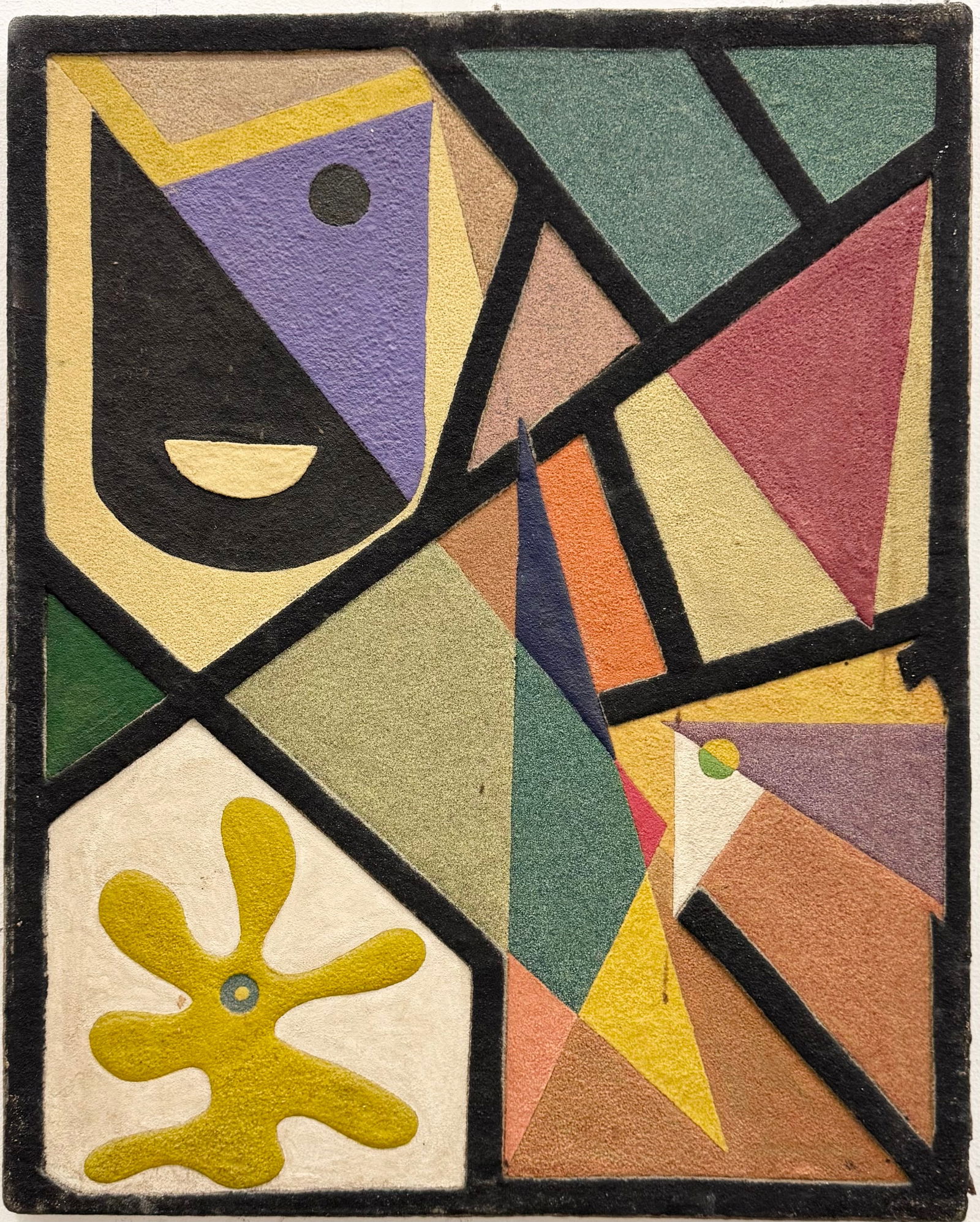 Vintage 1980's Post Modern Constructivist Abstract Oil & Sand Painting (1 of 2)