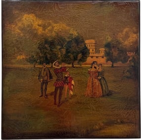 European School Primitive Sporting Golf Scene With Castle In Landscape Oil Painting