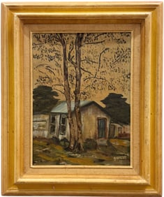 Nicely Framed Southern School Oil Painting Landscape With Small House Signed Grenier
