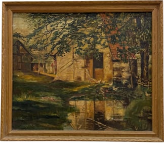 American Impressionist Landscape Oil On Board Painting