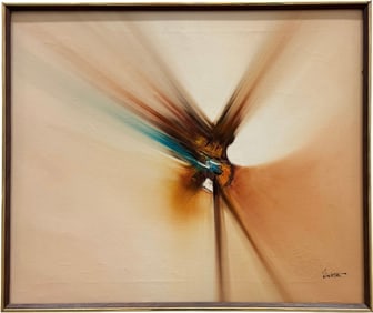 Vintage American School Abstract Expressionist Signed Oil Painting On Canvas