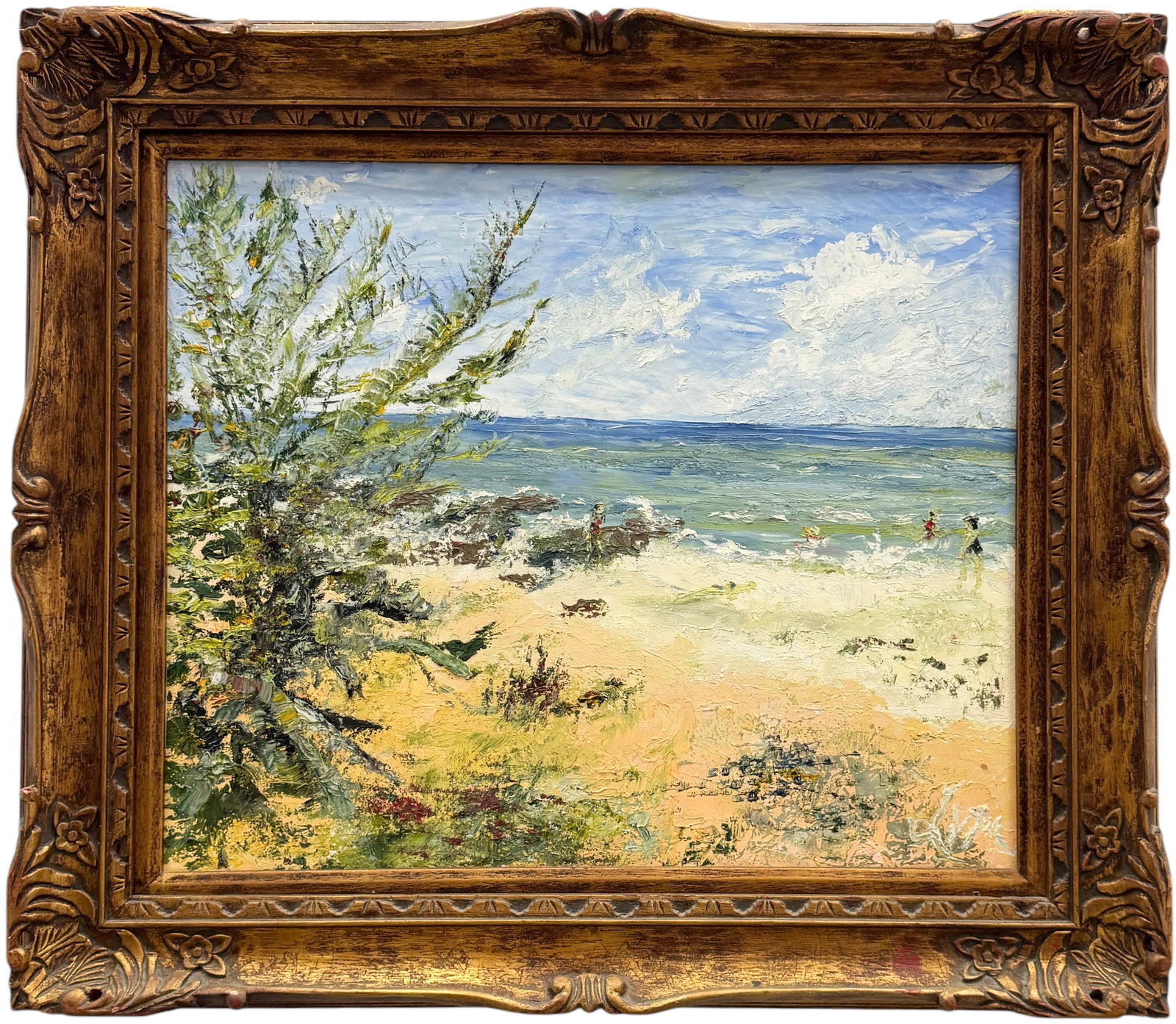 Juno Beach Impressionist Beach Landscape By Len Mykietyn Port St Lucie Artist: Oil on canvas 24 x 20 in, 30 3/4 x 26 3/4 in (framed). Domestic Flat Shipping Price: $90