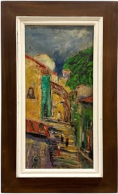 Israeli School Modernist Street Scene Oil Painting On Board
