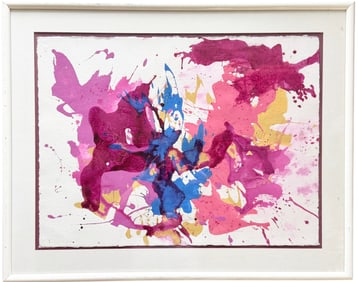 Nicely Framed Abstract Expressionist Acrylic Painting Signed Illegibly