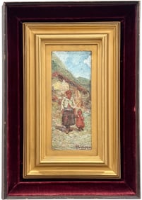 Italian School Impressionist Street Scene With Figures Signed Oil Painting