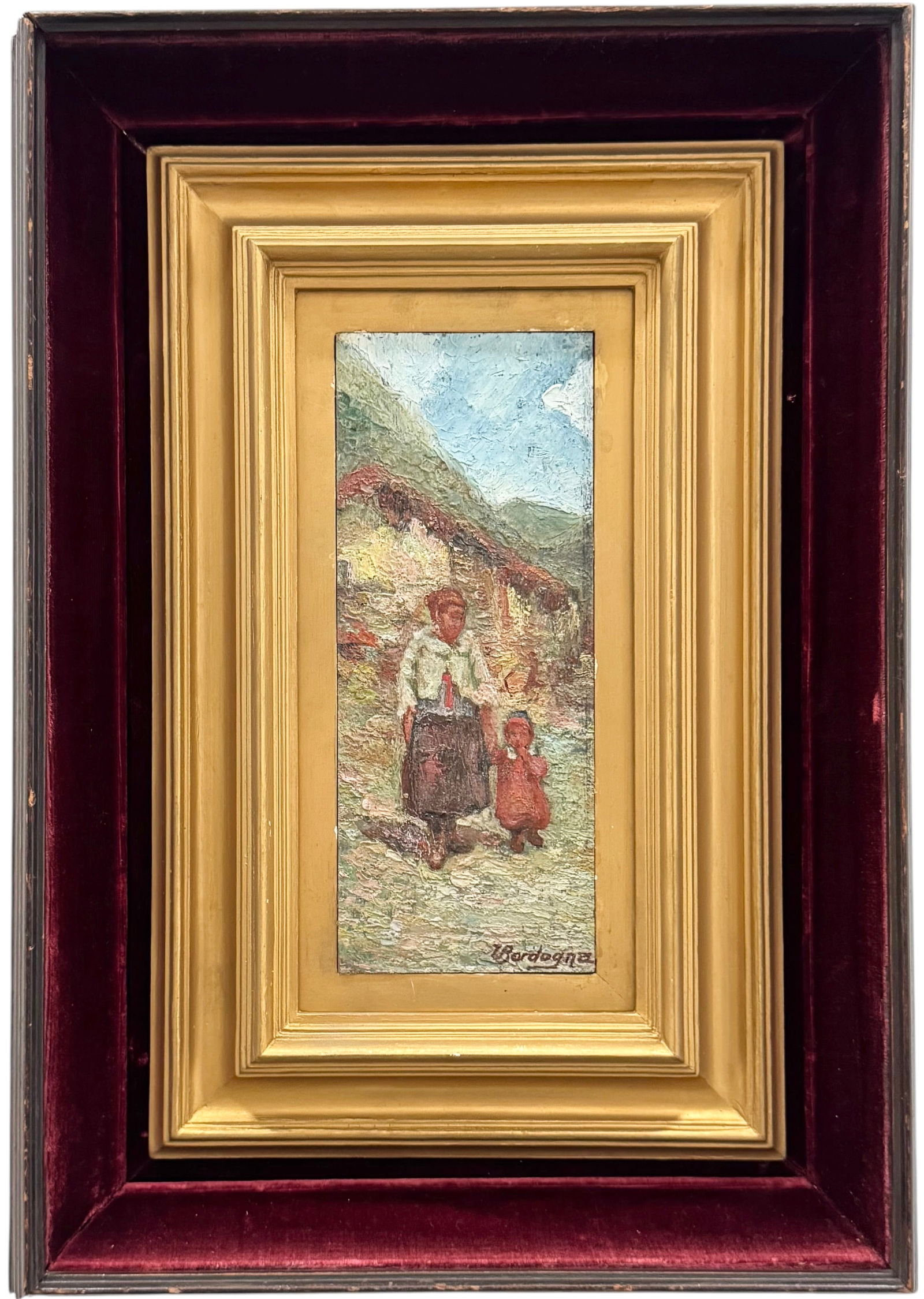 Italian School Impressionist Street Scene With Figures Signed Oil Painting (1 of 3)