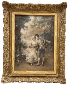 Cesare-Auguste Detti The Promenade Chromolithograph, Beautiful Frame