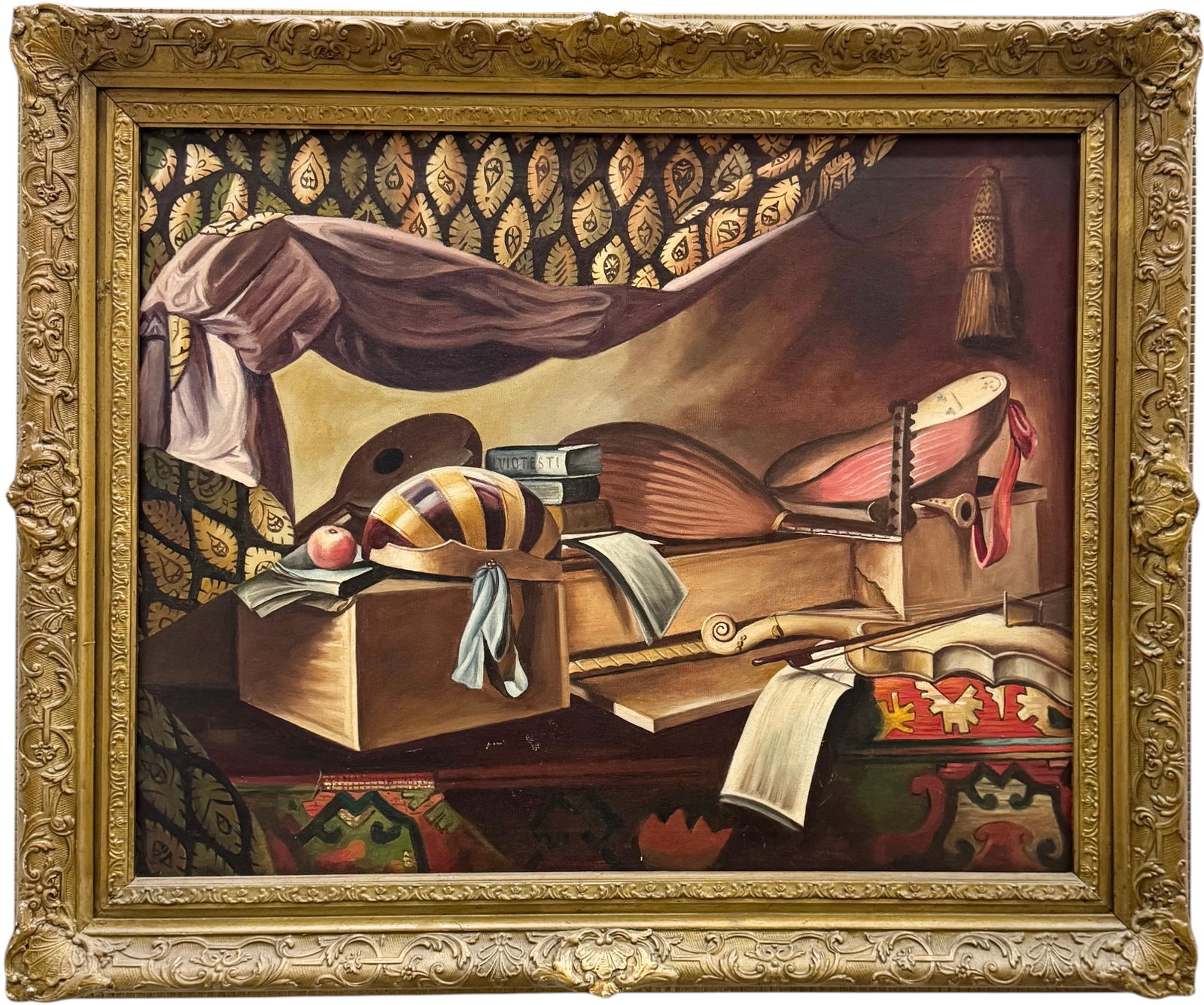 American School Southwestern Still Life Oil Painting On Canvas: Oil on canvas 30 x 24 in, 36.5 x 30.5 in (framed). Domestic Flat Shipping Price: $90
