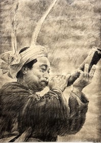 Chinese School Signed Graphite Drawing Portrait Of A Man