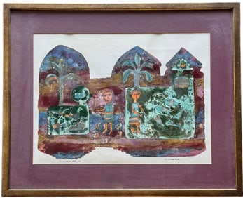 GEORGE LAMIE Egyptian Modernist Mixed Media Signed & Dated 1978