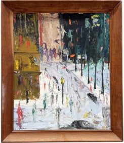 American Modernist 1960's Mid-Century Cityscape Signed Oil Painting