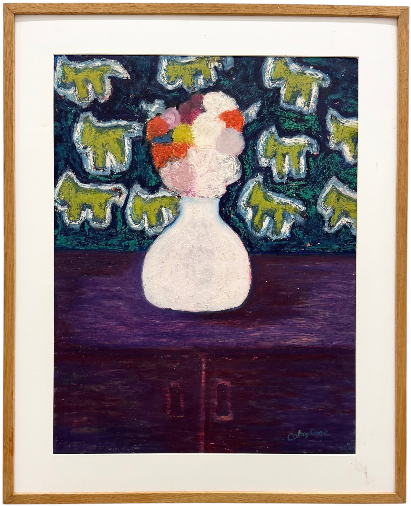 CATHY CONE (20th c, American) Still Life: Mixed media. Size 25 x 19 1/4 in, 32 x 26 in (framed). Domestic Flat Shipping Price: $90