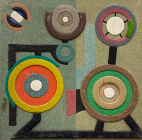 Vintage 1980's Post Modern Constructivist Abstract Oil & Sand Painting