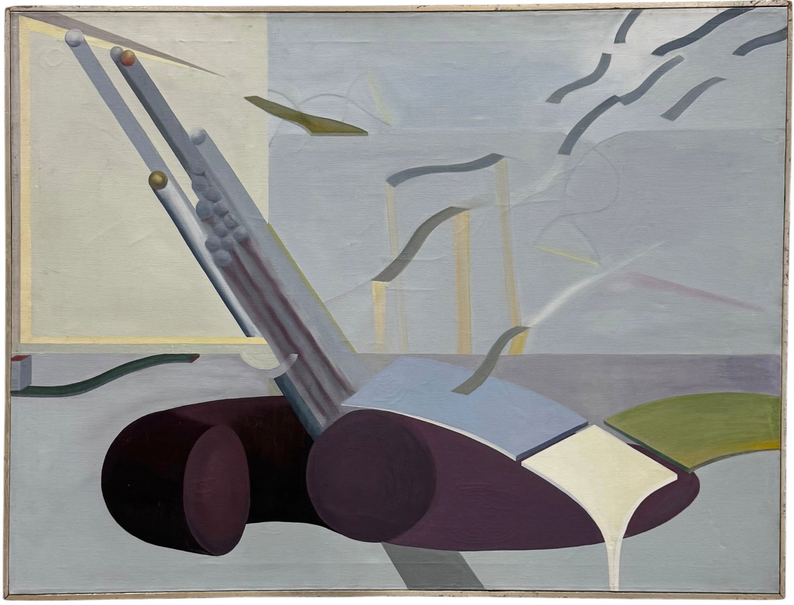 Vintage Surrealist Abstract Constructivist Mechanical Oil Painting Unsigned (1 of 2)