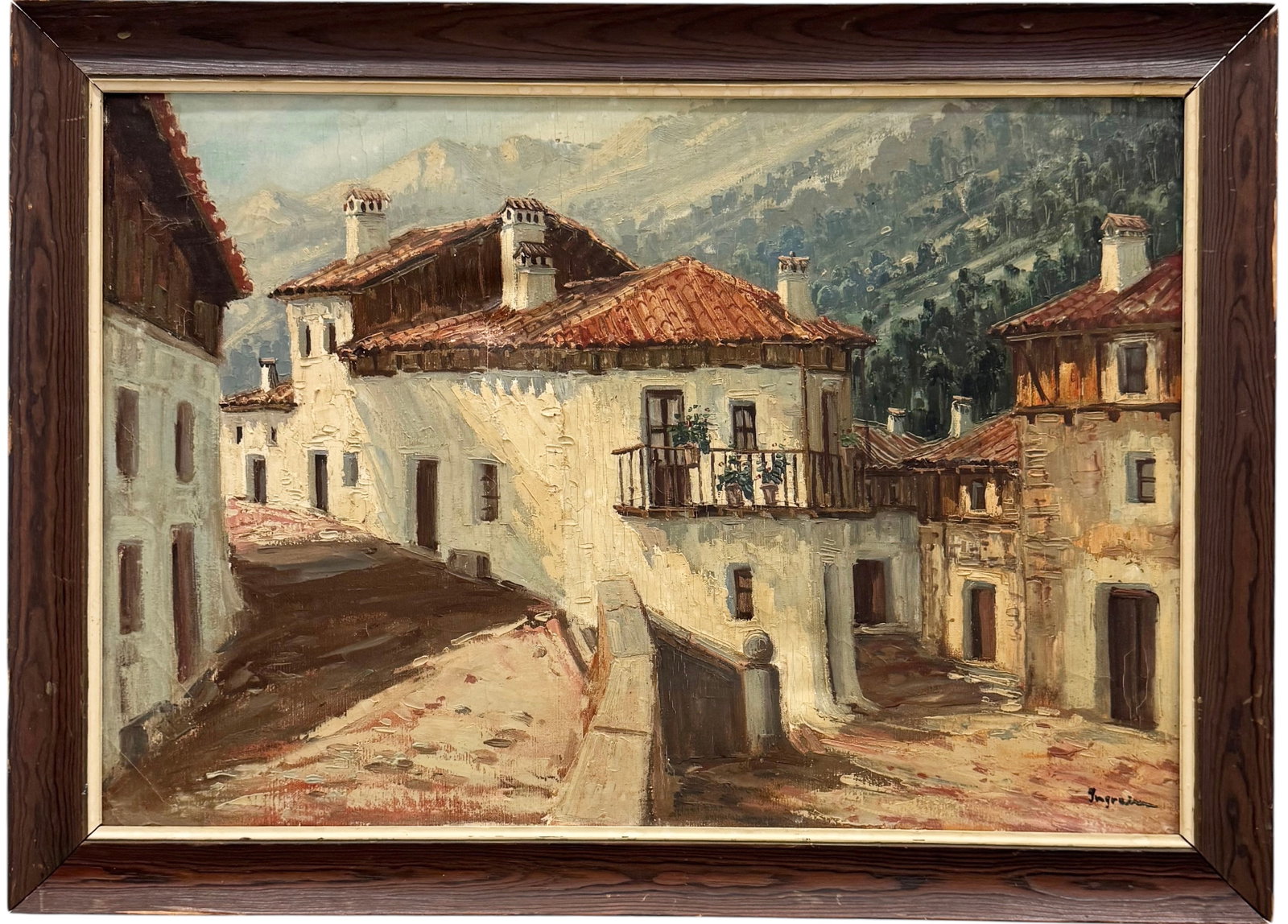ELOY INGRAIN CARDENAS (b. 1927, Spain) Village Landscape: Oil on canvas 28.5 x 20 in, 32.5 x 23.5 in (framed). Domestic Flat Shipping Price: $80