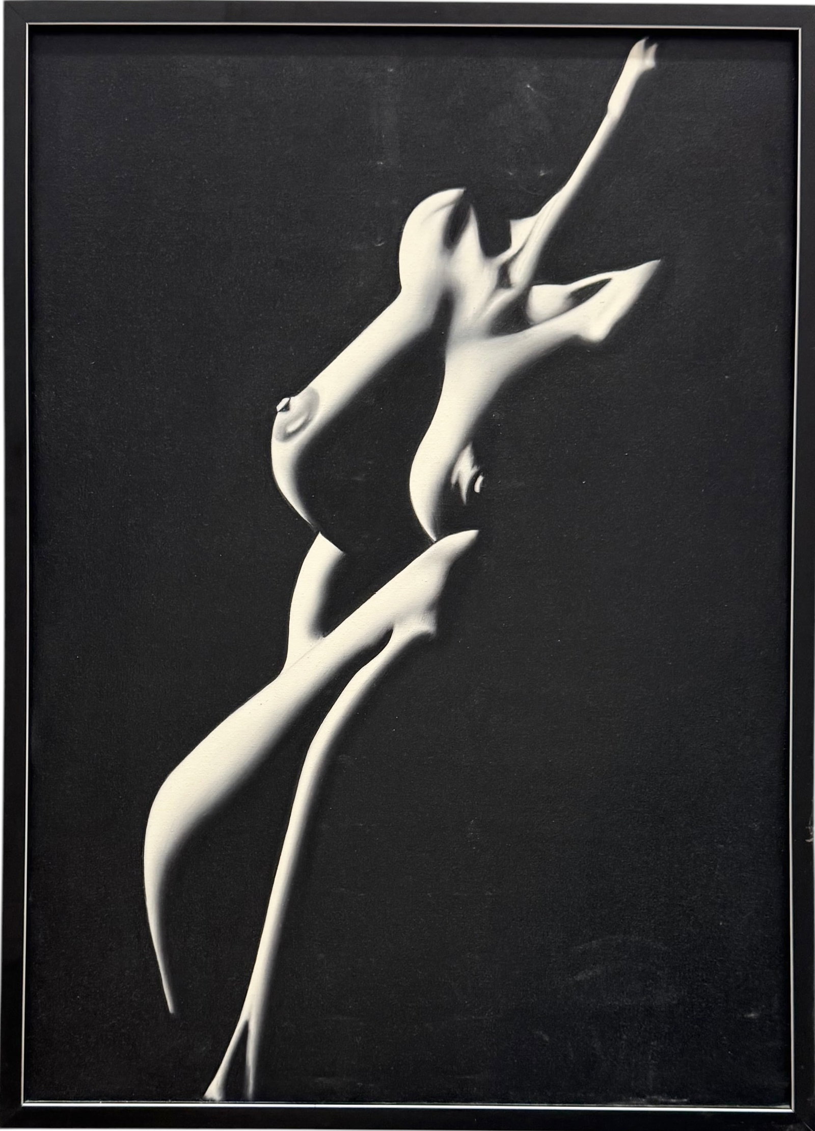 Cuban School Black & White Nude Oil Painting: Oil on canvas 31 x 22.5 in (framed). Domestic Flat Shipping Price: $80
