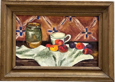 Nicely Framed Mid-Century Modernist Still Life Oil Painting