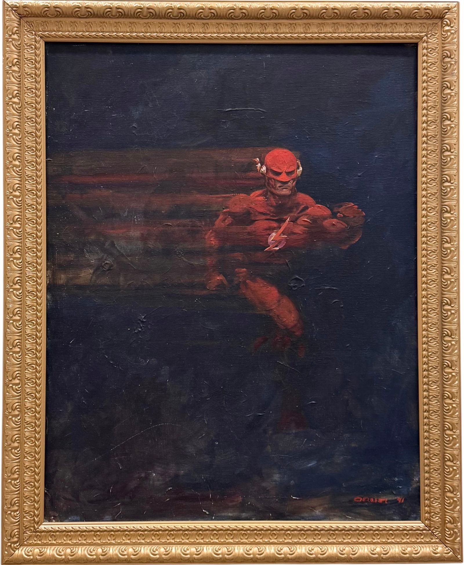 American DC Comics Super Hero "The Flash" Illustration Art Signed Oil On Canvas (1 of 4)