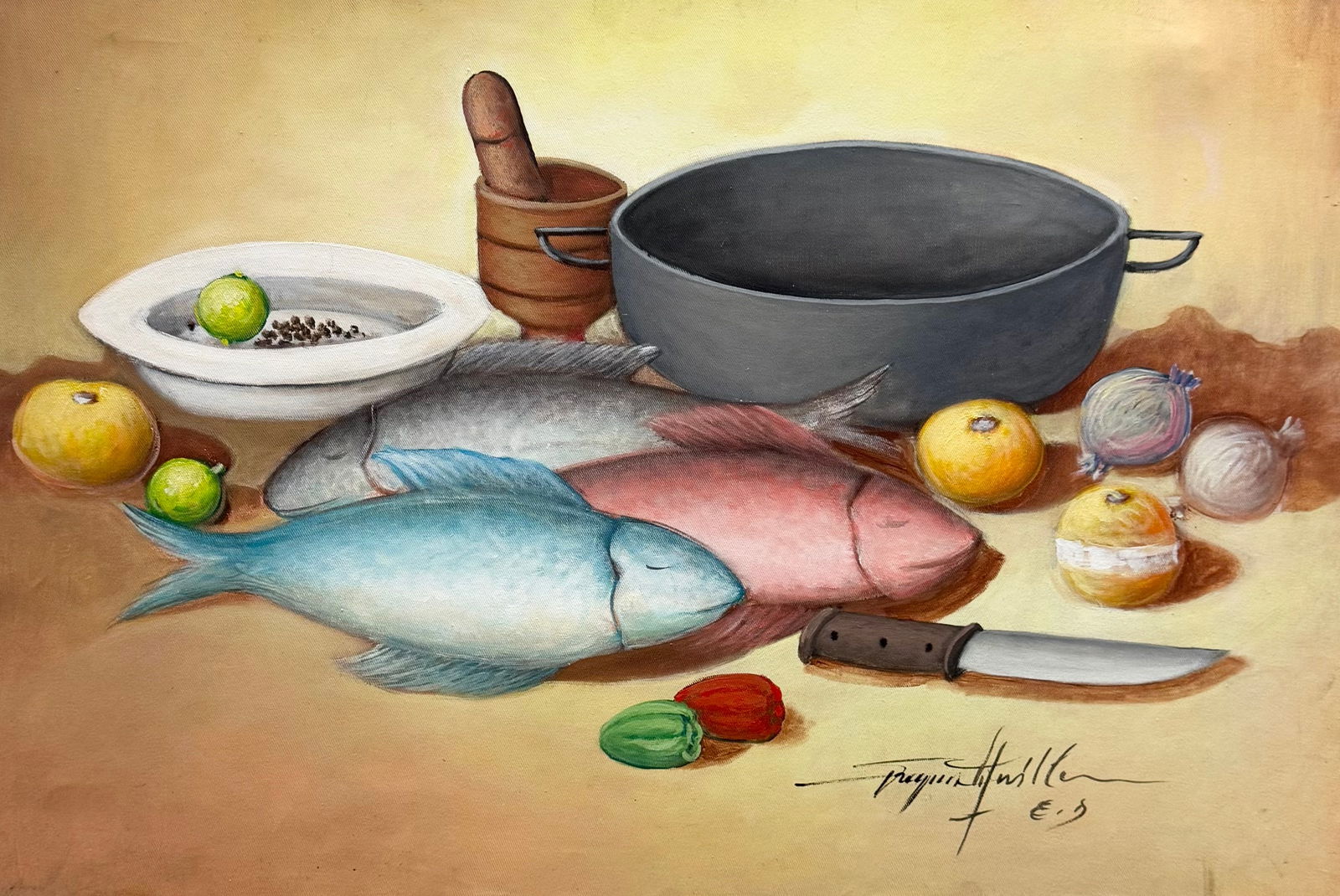 Raymond Lafaille (20th c, Haitian) Still Life With Fish (1 of 3)