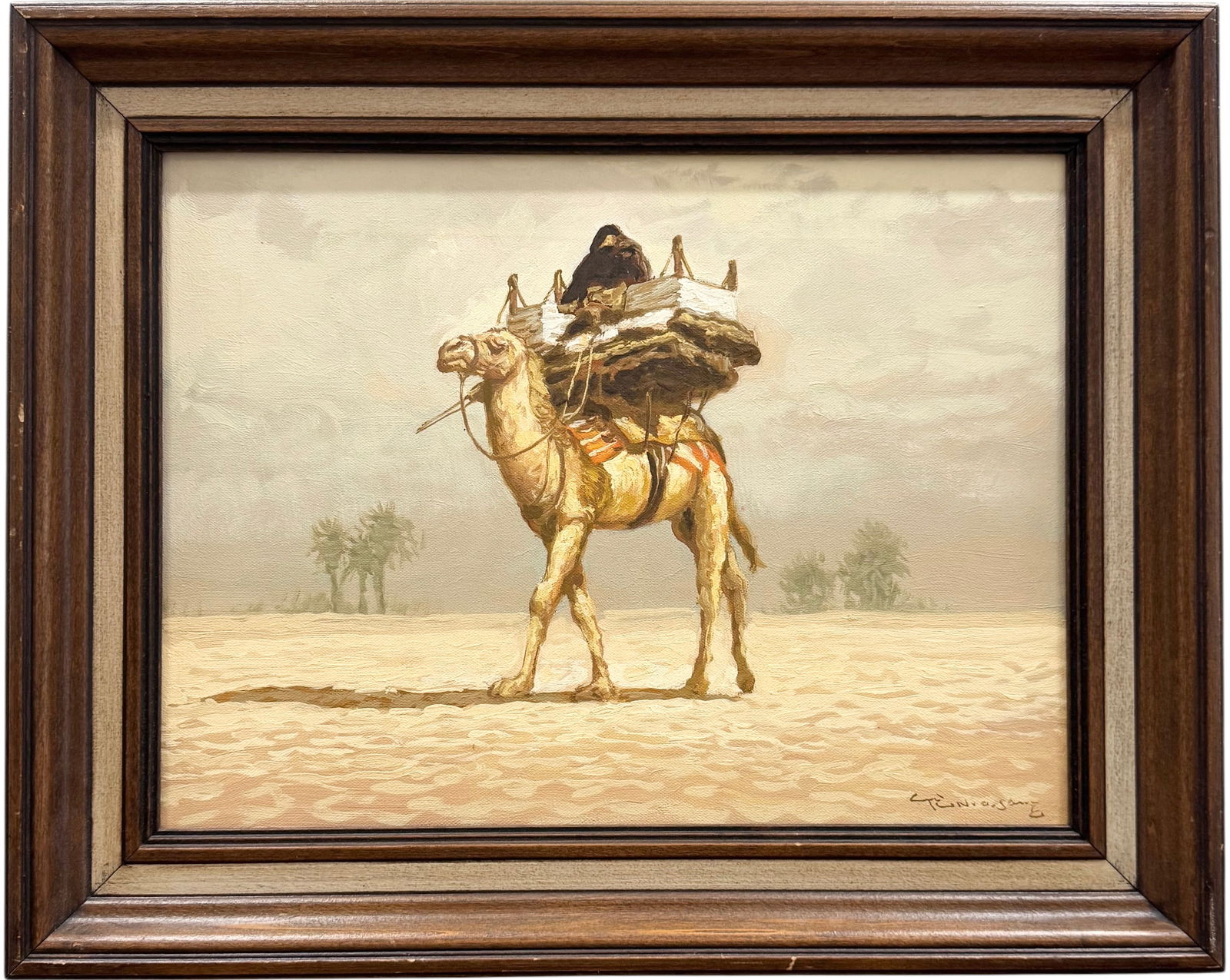Orientalist Middle Eastern Landscape With Figure On Camel Signed Oil Painting (1 of 3)