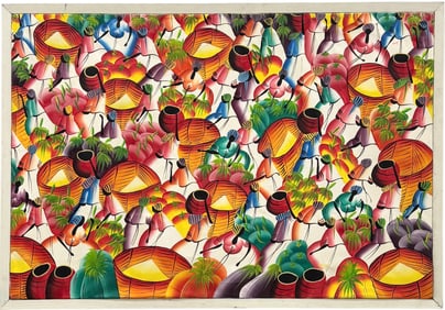Monumental Haitian Abstract Signed Oil Painting 50"