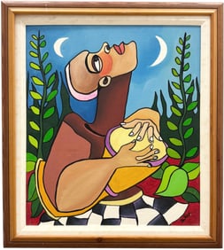 Latin American School Modernist Portrait Of A Woman Signed Painting